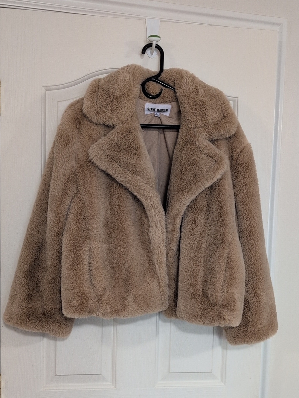 Steve Madden Plush Taupe Faux-Fur Jacket